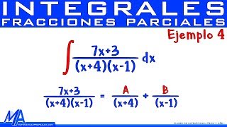 Integración por fracciones parciales  Ejemplo 4 Factores lineales diferentes [upl. by Ecyrb]