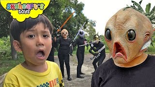 ALIEN INVASION vs Toddler Part 2  Skyheart ufo sword battle war toys kids playtime [upl. by Ohl]