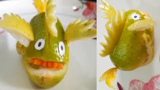 How To Make Lemon Fish Carving  Lemon Fish Garnish  Fruits Decoration Ideas  Lemon 🍋 Fish 🐟 Art [upl. by Mahda]