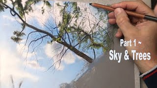 Pastel Painting Tutorial Landscape Painting with Pastels Easy Way Sky and Trees  Part 1 [upl. by Hayikat]