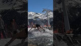 Boys Pond Skim  Water Slide Challenge Grimentz 37 skiing ski switzerland suisse schweiz [upl. by Sokul]