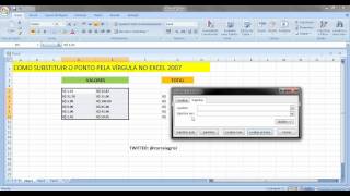 SUBSTITUINDO O PONTO PELA VÍRGULA NO EXCEL 2007avi [upl. by Nelrah935]