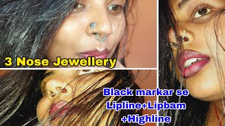 3 Nose Jewellery 👃 Nose pin Nose Ring Siptum Ring  Lipstick tutorial [upl. by Eyahc373]