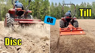 Disc Harrow vs Tiller on Plowed Field With Hydrostatic Compact Tractor [upl. by Sawyor695]