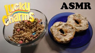 LUCKY CHARMS amp EVERYTHING amp HERBS BAGEL WITH CREAM CHEESE ASMR MUKBANG [upl. by Yelhsa]