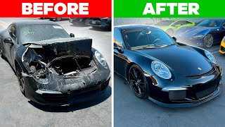 REBUILDING A WRECKED 991 PORSCHE CARRERA IN 10 MINUTES RECAP [upl. by Allianora]