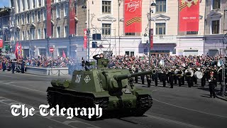 Russias Victory Day Parade Putin watches single tank drive down Red Square [upl. by Finny]