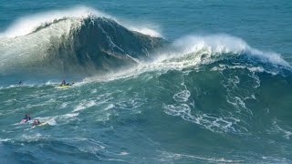 Nazares XXL Waves First Epic Swell of El Niño Season [upl. by Eekorehc160]