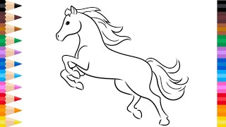 Horse Drawing Simple  How To Draw Running Horse [upl. by Sandell]