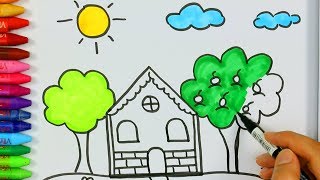 Come disegnare e colorare una casa e un sole 🏡  Come disegnare e colora per i bambini [upl. by Almire707]