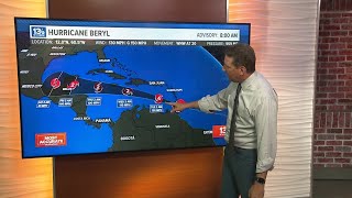 In the Tropics Hurricane Beryl back to a Category 4 Monday morning [upl. by Niltac]