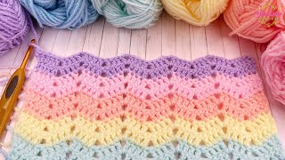 EASY Crochet Blanket  Mini Ripple  Chevron Stitch 🌸 One Row Repeat Pattern [upl. by Isle]