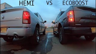 2019 F150 ECOBOOST VS 2017 RAM HEMI Race  Whats Faster [upl. by Anibas]