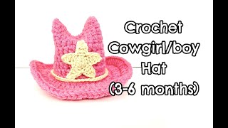 How to Crochet Cowboy  Cowgirl hat 36 months [upl. by Aitnom692]