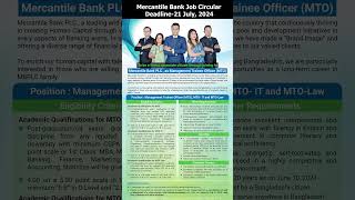 Mercantile Bank Job CircularMTODeadline21 July 2024 [upl. by Eanram]