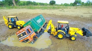 Container Tata Tipper 18 Tyres Accident Deep Mud Pulling Out Double Jcb 3dx Loader  Cartoon Video [upl. by Nirraj109]