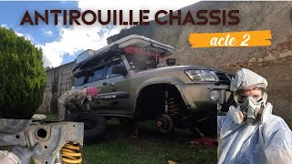 traitement Rouille châssis 4x4 sur un patrol au rustol et peinture raptor rouille vanbuild [upl. by Nylloh]