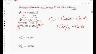 calculate 𝐸𝑜 cell electrochemical cell𝐴𝑙𝑠𝐴𝑙3𝑎𝑞1𝑀𝑍𝑛2𝑎𝑞1𝑀𝑍𝑛 [upl. by Jobe]