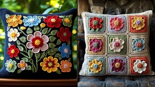 Retro Crochet Flower Pillowcase  Handmade Patchwork Daisy Cushion Cover Colorful Knit Throw Pillow [upl. by Ycnaf]