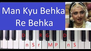 Man Kyu Behka Re  Harmonium Piano Notes Tutorial [upl. by Ydnes]