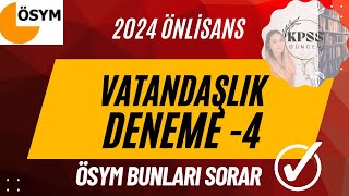 2024 ÖNLİSANS VATANDAŞLIK DENEME  4 kpss2024 kpssvatandaşlık kpssdeneme kpssönlisans kpss2024 [upl. by Letta]