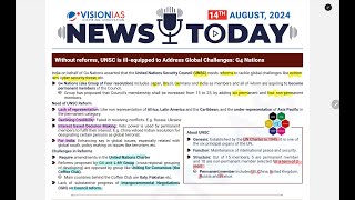 14 august 2024 DAILY CURRENT AFFAIRS VISION IAS NEWS THE HINDU INDIAN EXPRESS PIB [upl. by Alroy]