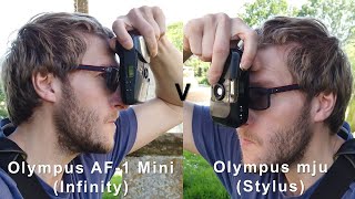 Olympus mju Stylus vs Olympus AF1 Mini Infinity Mini  Head to Head Comparison [upl. by Eirhtug]