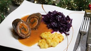 Rindsrouladen mit Rotkraut und Herzoginkartoffeln oder cremigem Püree Festtagsgericht [upl. by Ordisi]