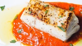 The Best Seared Sea Bass with Roasted Red Pepper Sauce  SAM THE COOKING GUY [upl. by Yde]