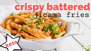 CRISPY BATTERED KETO JICAMA FRIES  GARLIC PARMESAN KETO FRENCH FRIES [upl. by Menashem681]