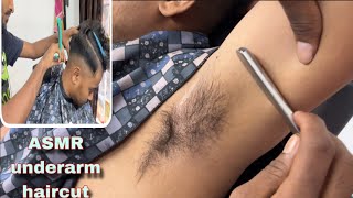 ASMR UNDERARM ARMPIT RAZOR SHAVINGHAIR CUTTING AND BEARD SHAPE STEP BY STEP TUTORIAL BOBBY BARBER [upl. by Andrien]