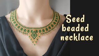 Simple beaded necklace with seed beads Beading tutorial [upl. by Kwapong]