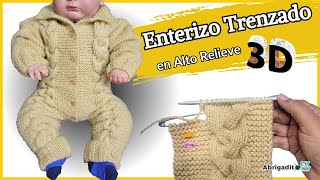 Enterizo Mameluco con Técnica de Trenzado 3D a dos Agujas – Los Mejores Diseño de Ropa para Bebes a [upl. by Lear]