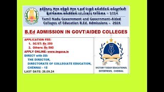 BED ADMISSION IN GOVT AIDED COLLEGES 2024 [upl. by Aterg]