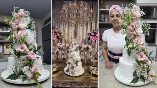 VÍDEO SEM EDIÇÃO BOLO PARA 120 PESSOAS BOLO DE 4 ANDARES  AULA COMPLETA PARISCAKEDESIGNER [upl. by Acisse]