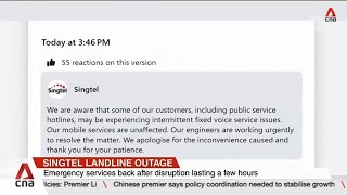 Hotlines for emergency services banks restored after hourslong Singtel landline outage [upl. by Tiras]