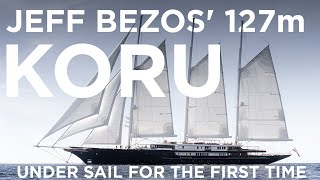 JEFF BEZOS 127m sailing yacht KORU seen under SAIL for the first time  SuperYacht Times [upl. by Seyah994]