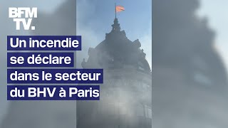 Un incendie se déclare dans le secteur du BHV Marais à Paris [upl. by Ulick415]