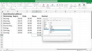 Excel Zeiten addieren  Rechnen mit Uhrzeiten summieren in Dezimalzahl umwandeln über 24h [upl. by Ludewig]