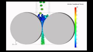 Showing Particle Breakage in HPGR Mill  Rocky DEM [upl. by Allimaj60]