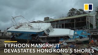 Hong Kong coast ravaged by Typhoon Mangkhut – officially the city’s most intense storm ever [upl. by Nerissa482]