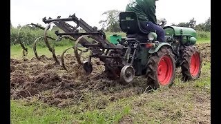 Holder A12 Knicklenker im Einsatz mit Cultivator beim Grubbern  Allrad Traktor  Holder Tractors [upl. by Enavi]