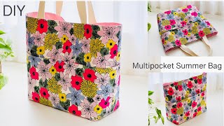 ポケットいっぱいサマーバッグMultipocketSummer BagPicnic BagEasy Sewing TutorialsDiy [upl. by Yendis]