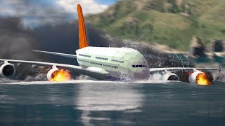 Engine Exploded  Emergency Landing ON WATER Failed Airplane Crashes Landings Besiege plane crash [upl. by Rogovy]