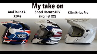 My take on Arai TourX4 Shoei Hornet ADV Klim Krios Pro [upl. by Haodnanehs127]