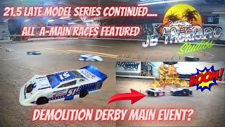 RC Dirt Oval Racing with the 215 Late Model progress continues RC Demolition Derby Main Event [upl. by Teddman]