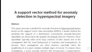 A support vector method for anomaly detection in hyperspectral imagery [upl. by Eddana]