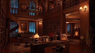 Cozy Library Room  Thunder amp Rain Sounds Crackling Fireplace  10 Hours [upl. by Lyndes]