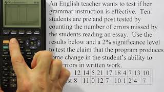 Using a Graphing Calculator to Conduct a Dependent ttest Matched Pair tTest [upl. by Pendleton]