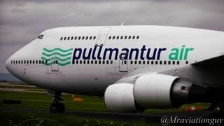 Pullmantur Air 747412 at Manchester Airport operating for Monarch  ECKSM Landing and Takeoff [upl. by Pincince]